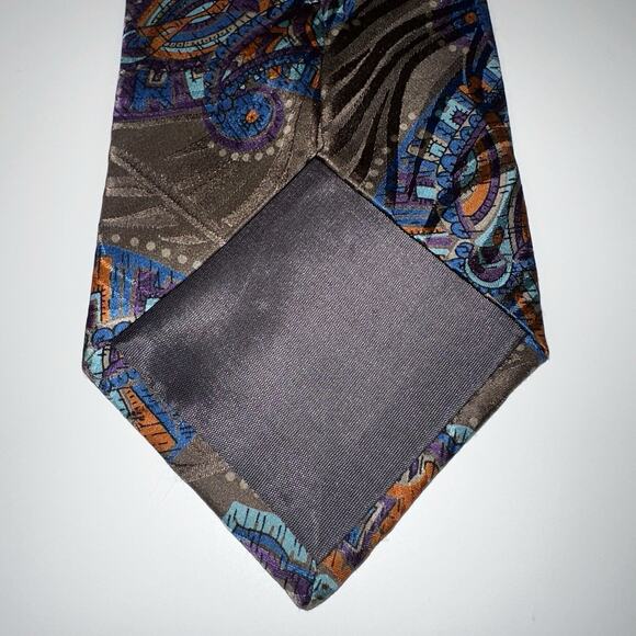 J.T. Beckett 100% Silk Tie Made in Italy Brown Paisley Geometric Vintage Necktie - Picture 3 of 7